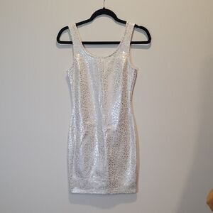 Charlotte Russe Silver Leopard Bodycon Dress - Size Small